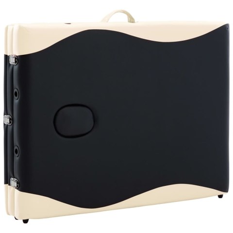 SKŁADANY STÓŁ DO MASAŻU 3-STREFOWY DREWNIANY CZARNO-BEŻOWY