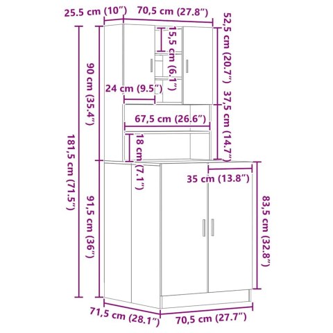 SZAFKA ŁAZIENKOWA NA PRALKĘ CZARNY DĄB 70.5X71.5X181.5CM