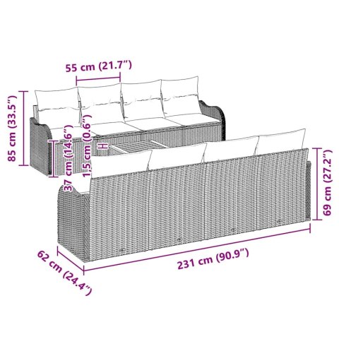 ZESTAW SOF NA OGRÓD 9 SZT. SZARY POLIRATTAN
