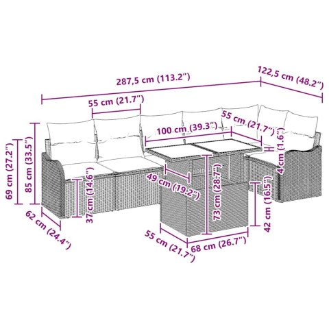 ZESTAW SOF NA OGRÓD Z PODUSZKĄ 7 SZT. JASNOSZARY POLIRATTAN