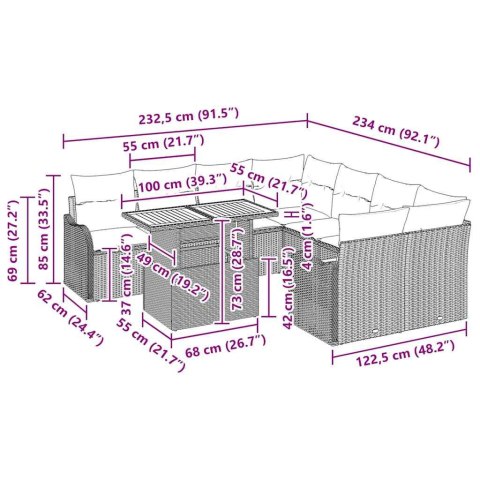 ZESTAW SOF NA OGRÓD Z PODUSZKĄ 7 SZT. SZARY 100X55X73CM