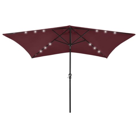 PARASOL Z LAMPKAMI LED NA STALOWYM SŁUPKU BORDO 2X3 M