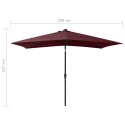 PARASOL Z LAMPKAMI LED NA STALOWYM SŁUPKU BORDO 2X3 M