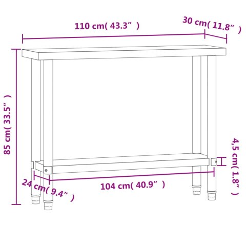 KUCHENNY STÓŁ ROBOCZY 110X30X85CM STAL NIERDZEWNA