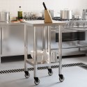 KUCHENNY STÓŁ ROBOCZY NA KÓŁKACH 55X55X85CM STAL NIERDZEWNA