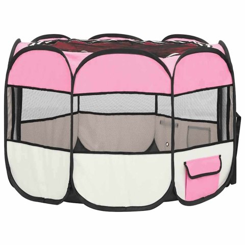 SKŁADANY KOJEC DLA PSA Z TORBĄ RÓŻOWY 90X90X58CM