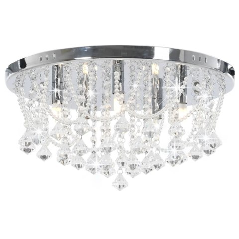 LAMPA SUFITOWA Z KRYSZTAŁKAMI I KORALIKAMI SREBRNA OKRĄGŁA