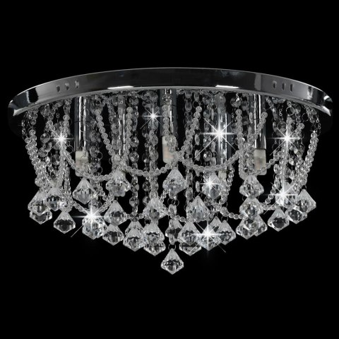 LAMPA SUFITOWA Z KRYSZTAŁKAMI I KORALIKAMI SREBRNA OKRĄGŁA