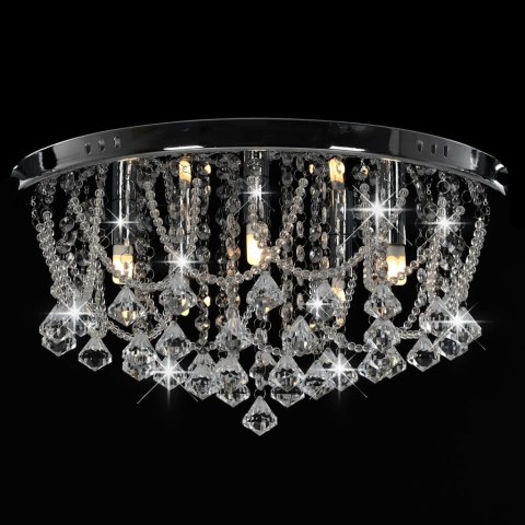 LAMPA SUFITOWA Z KRYSZTAŁKAMI I KORALIKAMI SREBRNA OKRĄGŁA