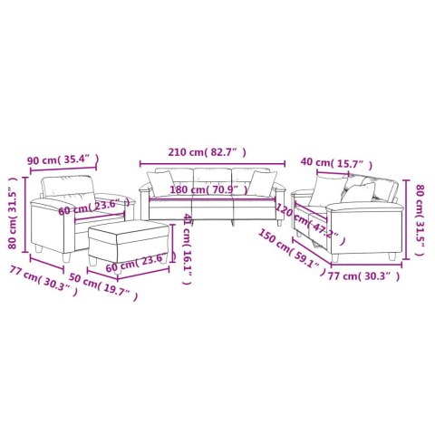 4-CZĘŚCIOWY KOMPLET WYPOCZYNKOWY JASNOSZARY MIKROFIBRA
