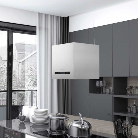 WISZĄCY OKAP NAD WYSPĘ DOTYKOWY LCD 37CM STAL NIERDZEWNA