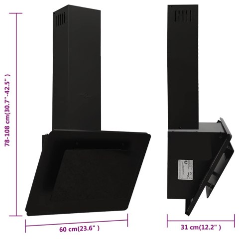 OKAP KUCHENNY 60CM STAL NIERDZEWNA I HARTOWANE SZKŁO CZARNY