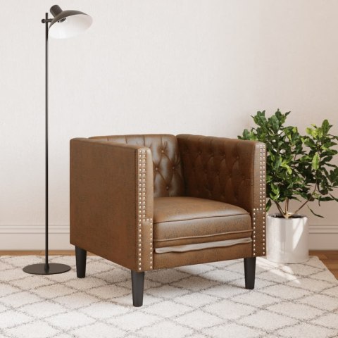 FOTEL CHESTERFIELD BRĄZOWY SZTUCZNA SKÓRA ZAMSZOWA
