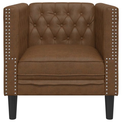 FOTEL CHESTERFIELD BRĄZOWY SZTUCZNA SKÓRA ZAMSZOWA