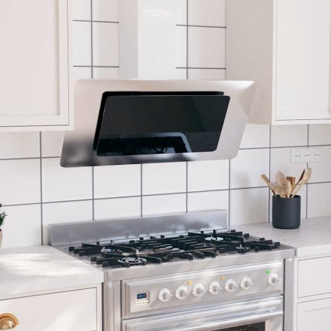 OKAP KUCHENNY 90CM STAL NIERDZEWNA HARTOWANE SZKŁO SREBRNY