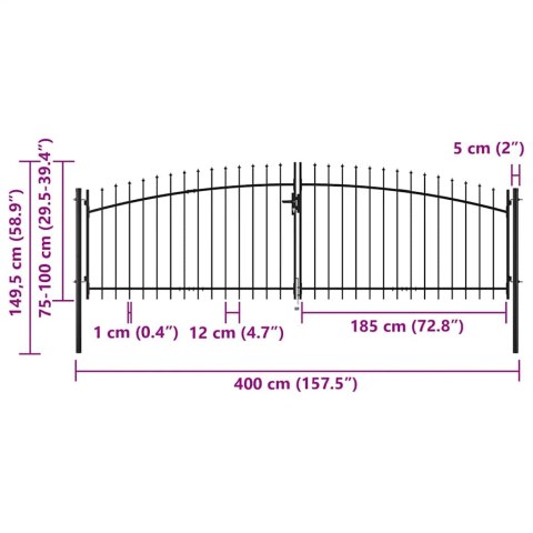 BRAMA DWUSKRZYDŁOWA Z OZDOBNYMI GROTAMI 400X150CM