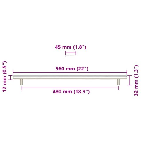 UCHWYTY DO SZAFEK 5 SZT. SREBRNE 480 MM STAL NIERDZEWNA