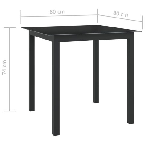 STÓŁ OGRODOWY ANTRACYTOWY 80X80X74CM ALUMINIUM I SZKŁO