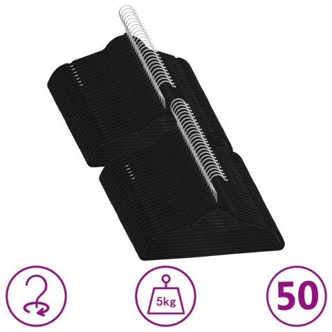 50 SZT. WIESZAKÓW NA UBRANIA ANTYPOŚLIZGOWE CZARNE AKSAMIT