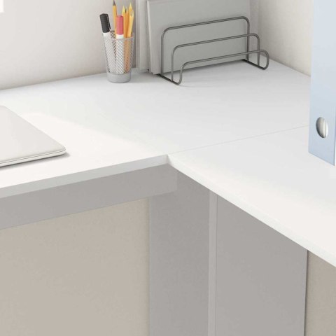 ROGOWY STÓŁ Z MIEJSCEM NA PRZECHOWYWANIE Z PÓŁKĄ BIAŁY