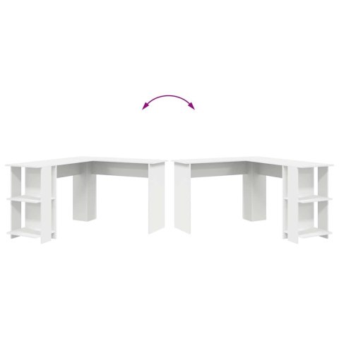 ROGOWY STÓŁ Z MIEJSCEM NA PRZECHOWYWANIE Z PÓŁKĄ BIAŁY