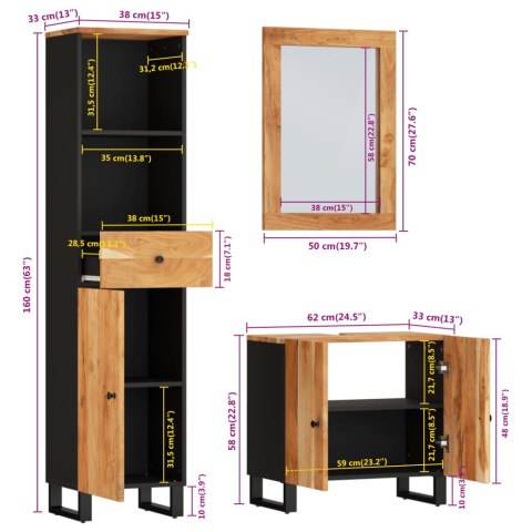 3-CZ. ZESTAW MEBLI ŁAZIENKOWYCH LITE DREWNO AKACJOWE