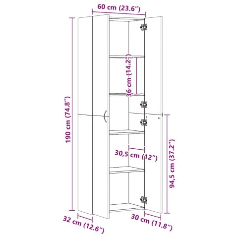 VidaXL Szafa biurowa, szary dąb sonoma, 60x32x190 cm