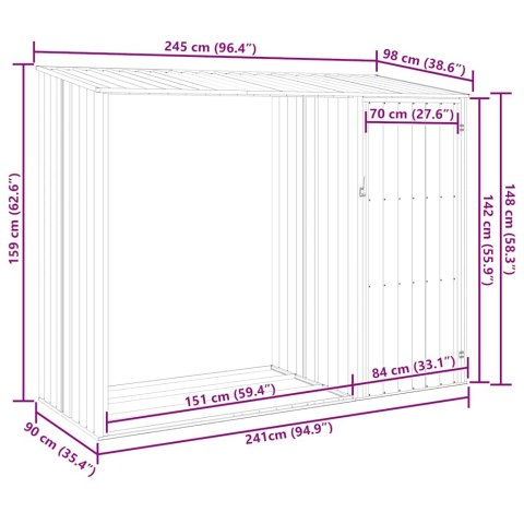 SZOPA Z WIATĄ NA DREWNO BRĄZOWA 245X98X159CM STAL