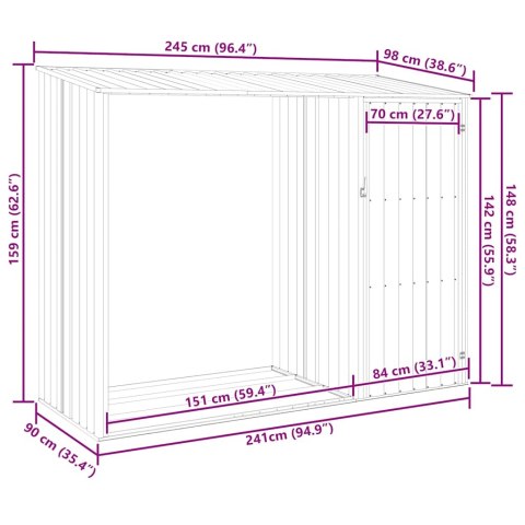 SZOPA Z WIATĄ NA DREWNO SZARA 245X98X159CM STAL