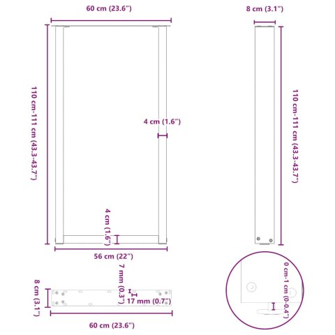 NOGI DO STOŁU BAROWEGO W KSZTAŁCIE LITERY U 2 SZT. CZARNE 60X(110-111)CM STAL