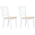 KRZESŁA JADALNIANE 2 SZT. BIAŁO-NATURALNE DREWNO KAUCZUKOWCA