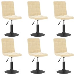 OBROTOWE KRZESŁA STOŁOWE 6 SZT. KREMOWE OBITE AKSAMITEM