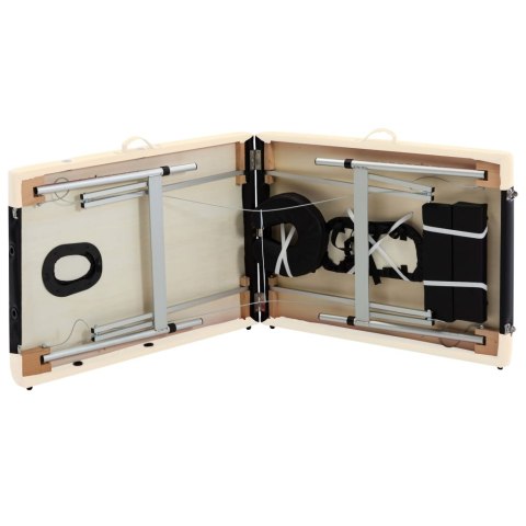 VidaXL Składany stół do masażu, 2-strefowy, aluminiowy, czarno-beżowy