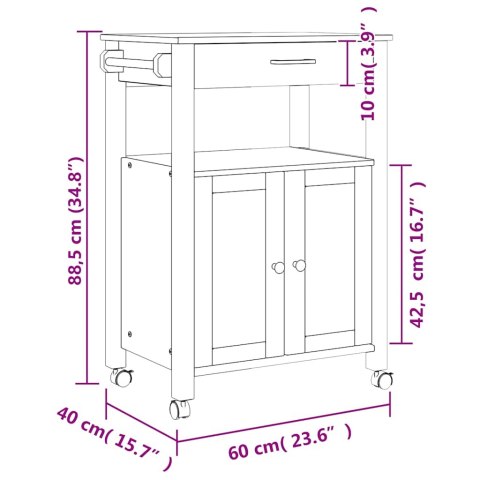 WÓZEK KUCHENNY MONZA 60X40X90CM LITE DREWNO SOSNOWE