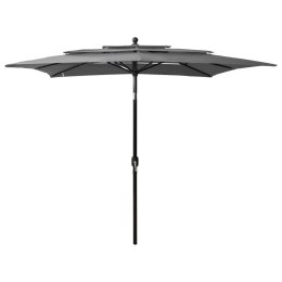 3-POZIOMOWY PARASOL NA ALUMINIOWYM SŁUPKU ANTRACYT 2,5X2,5 M