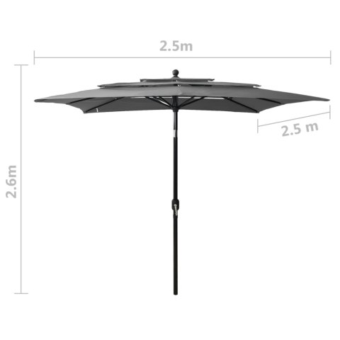3-POZIOMOWY PARASOL NA ALUMINIOWYM SŁUPKU ANTRACYT 2,5X2,5M