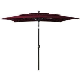 3-POZIOMOWY PARASOL NA ALUMINIOWYM SŁUPKU BORDOWY 2,5X2,5 M