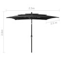 3-POZIOMOWY PARASOL NA ALUMINIOWYM SŁUPKU CZARNY 2,5X2,5 M