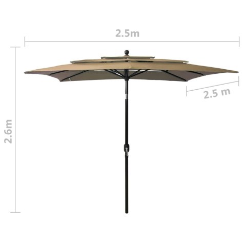 3-POZIOMOWY PARASOL NA ALUMINIOWYM SŁUPKU TAUPE 2,5X2,5M