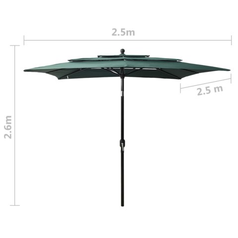 3-POZIOMOWY PARASOL NA ALUMINIOWYM SŁUPKU ZIELONY 2,5X2,5M