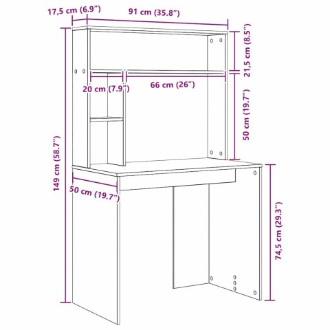 BIURKO Z PÓŁKĄ BIAŁY 91X50X149CM