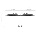 PODWÓJNY PARASOL NA STALOWYM SŁUPKU ANTRACYTOWY 600CM