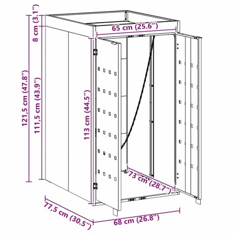 PRZECHOWYWANIE POJEMNIKA NA KÓŁKACH Z DACHEM NA PLANTERY DLA JEDNEGO POJEMNIKA 240L