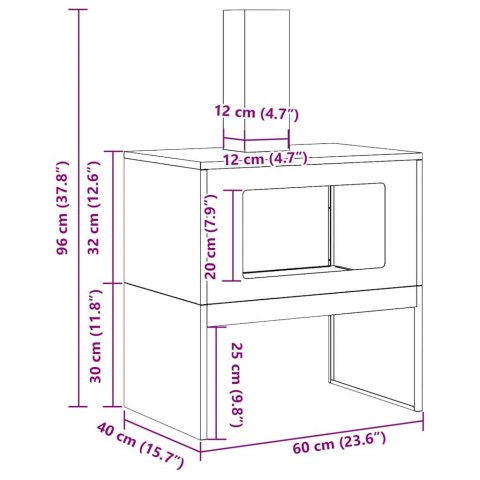 KOMINEK CZARNY 60X40X96CM STAL WALCOWANA NA ZIMNO