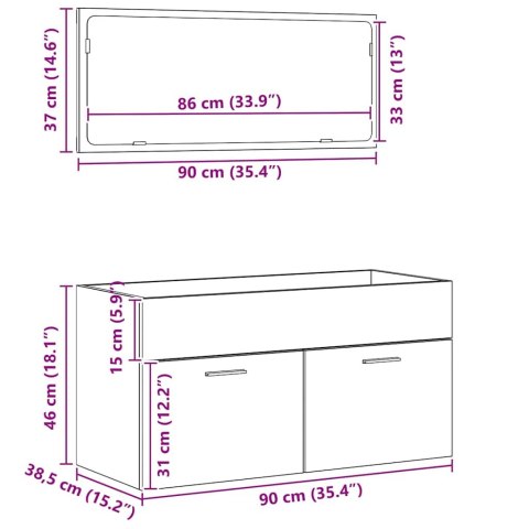 ZESTAW MEBLI ŁAZIENKOWYCH 2 SZT. CZARNY DĄB 90X38.5X46CM