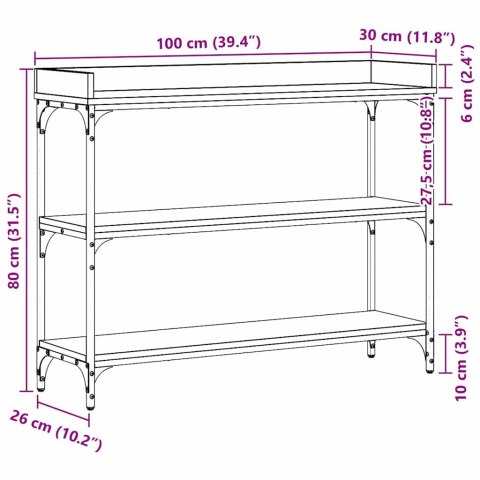 STÓŁ KONSOLOWY Z PÓŁKĄ STARE DREWNO 100X30X80CM