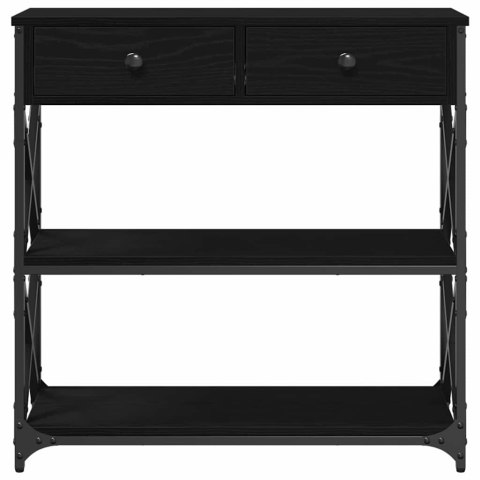 STÓŁ KONSOLOWY Z SZUFLADĄ Z PÓŁKĄ CZARNY DĄB 75X28X75CM