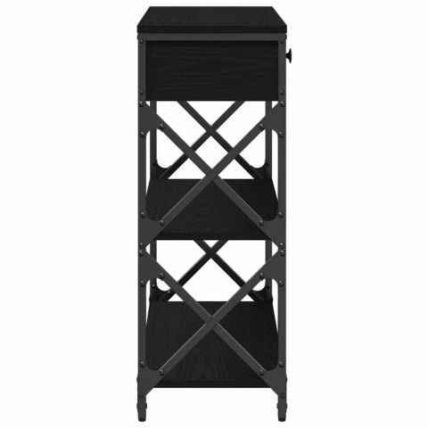 STÓŁ KONSOLOWY Z SZUFLADĄ Z PÓŁKĄ CZARNY DĄB 75X28X75CM