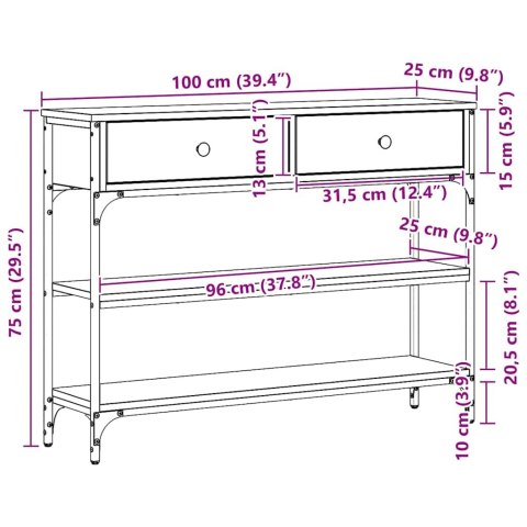 STÓŁ KONSOLOWY Z SZUFLADĄ Z PÓŁKĄ STARE DREWNO 100X25X75CM