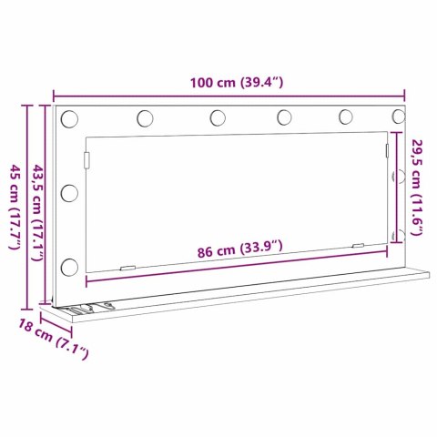 LUSTRO TOALETOWE ZE LED LIGHTS CZARNY DĄB 100X45X18CM